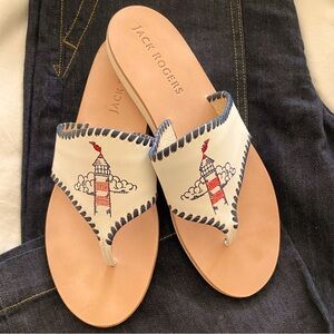 Jack Rogers leather Thong Sandal with Embroidered Light House Size 9